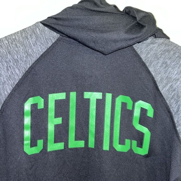 Boston Celtics Thin Zipper Hoodie Hooded Spellout Sweatshirt Gray Black Jacket M - Picture 4 of 5